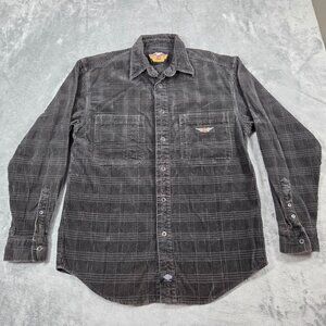 Vintage Harley Davidson Shirt Mens Medium Gray Corduroy Plaid Button Up Shacket
